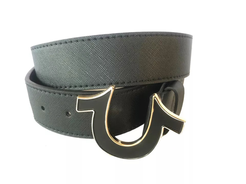 TRUE RELIGION  Men Belt  Enamel filled Horseshoe Black/Gold
