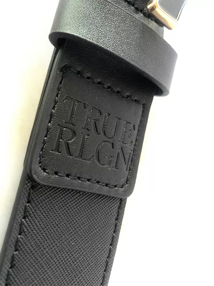 TRUE RELIGION  Men Belt  Enamel filled Horseshoe Black/Gold