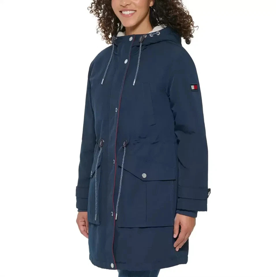 TOMMY HILFIGER Women's Sherpa Lined Hood Parka Jacket (US, Alpha, Medium, Regular, Regular, Juniper