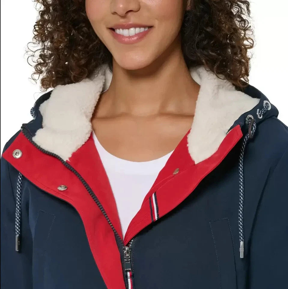 TOMMY HILFIGER Women's Sherpa Lined Hood Parka Jacket (US, Alpha, Medium, Regular, Regular, Juniper