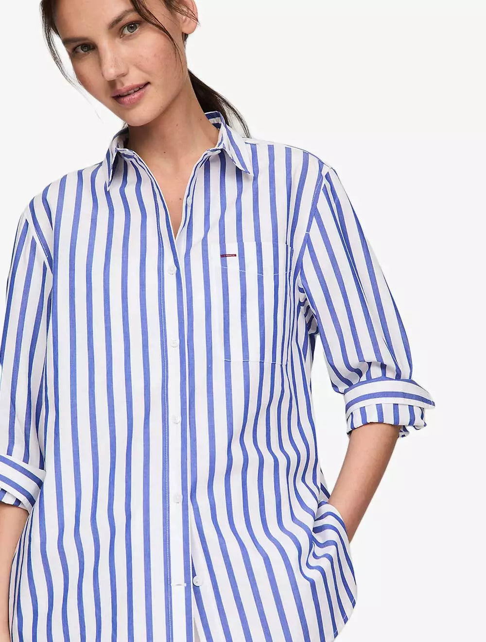 TOMMY HILFIGER - Oversized Stripe Poplin Shirt - Blue - Blue