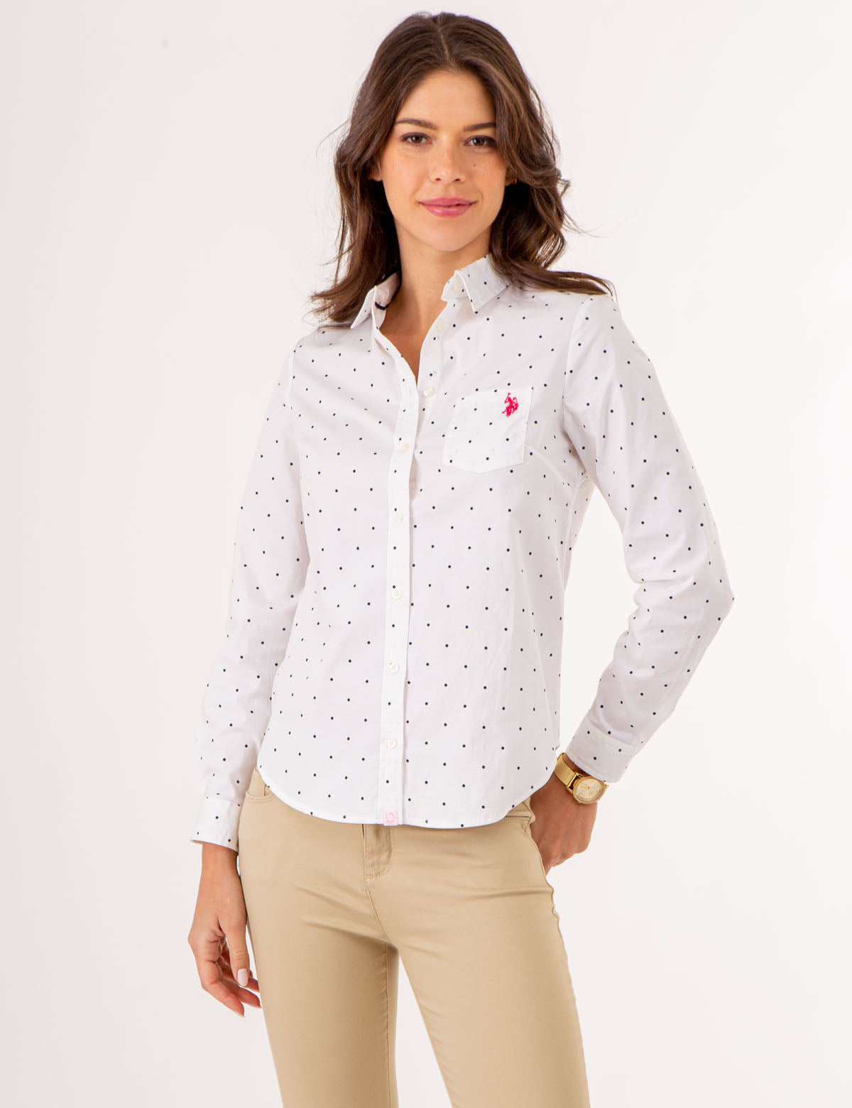 US. POLO ASSN DOT PRINT LONG SLEEVE POPLIN SHIRT