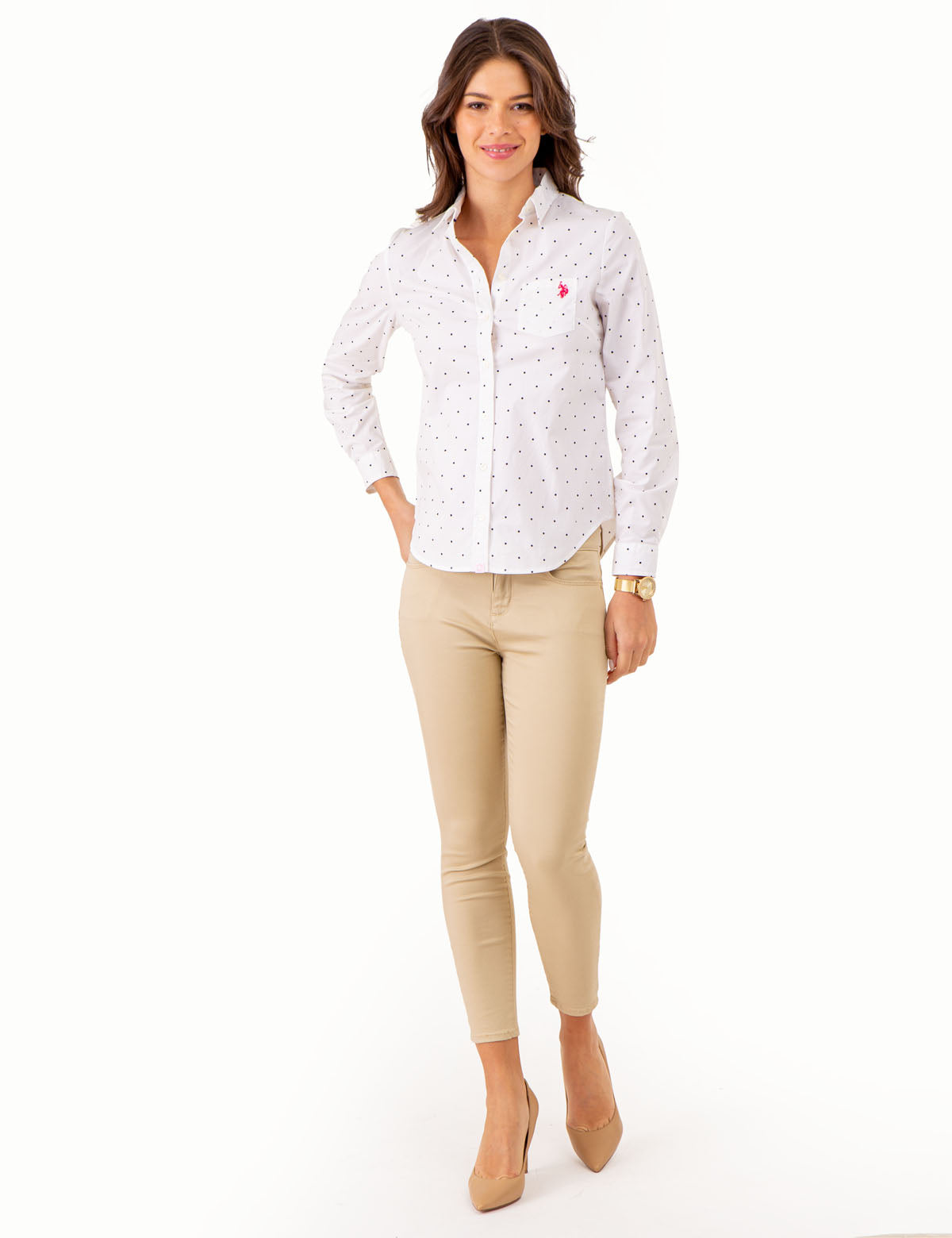 US. POLO ASSN DOT PRINT LONG SLEEVE POPLIN SHIRT